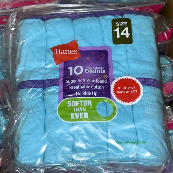 Hanes Girls’ Tagless Bikinis – LOT 61 - 240 pcs – 24 packs (10 ea) – Sz 14 - NEW - Picture 1 of 3